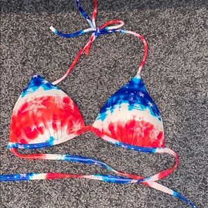 Red, white, and blue swimsuit.